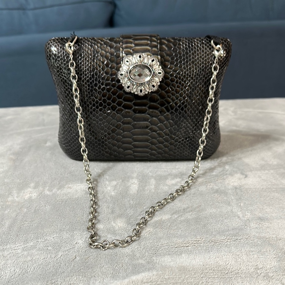 Brighton Black Snake-Embossed Chain Bag